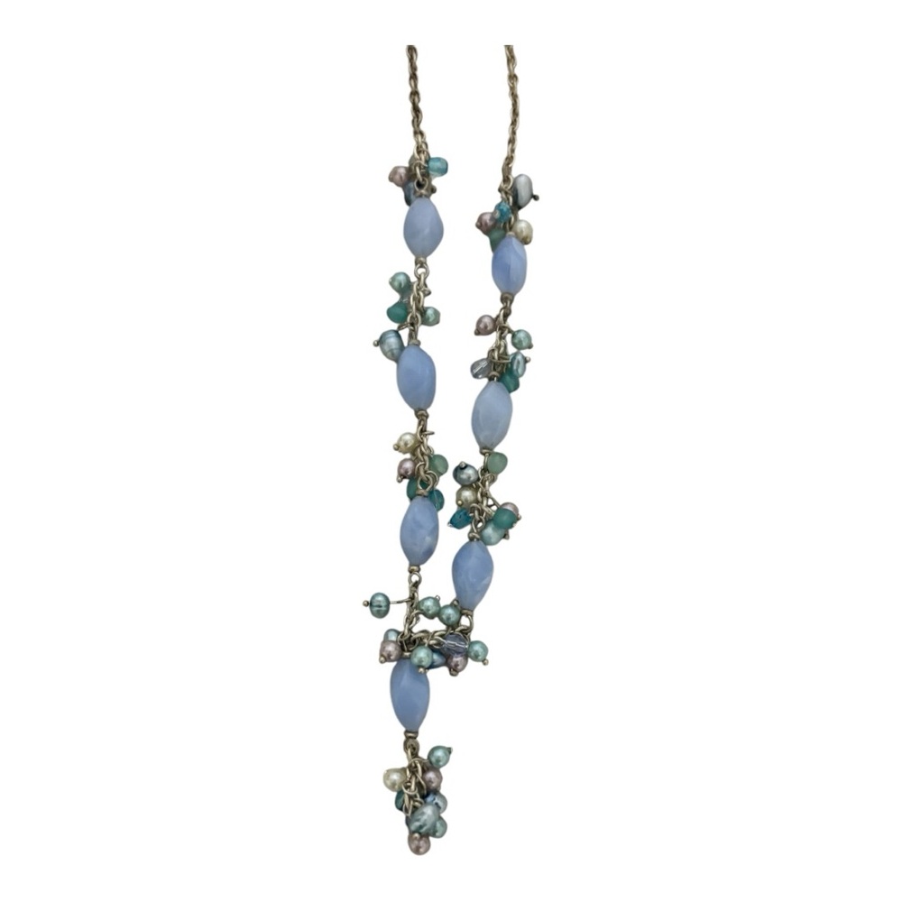 Beaded Earring and Necklace Set Women's Silver Tone/Light Blue - Picture 3 of 9